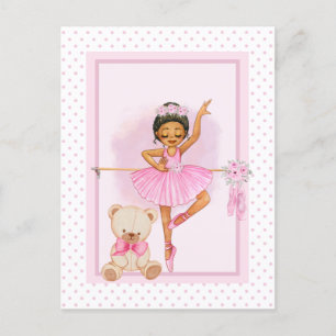 Ballerina girl & teddy Bären pink polka dot Postkarte
