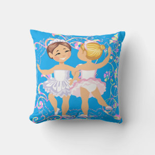 Ballerina Girls On Blue mit Blume Design Backgro Kissen