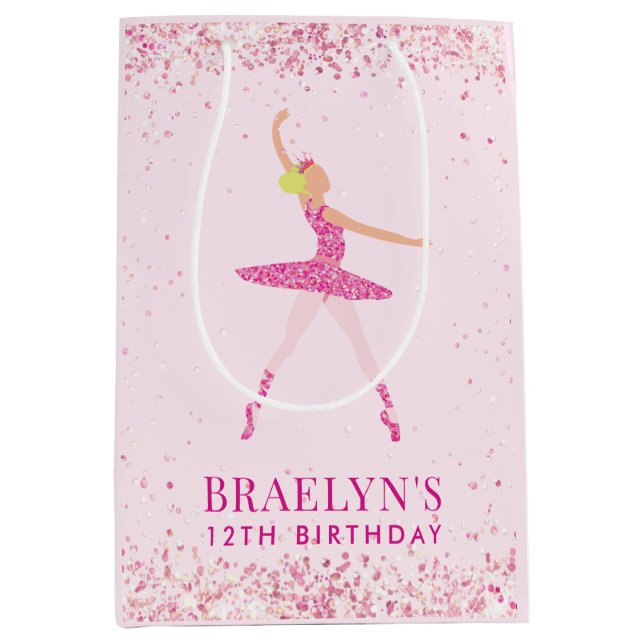 Ballerina Glitzer Confetti Geburtstagsdesign Mittlere Geschenktüte (Vorderseite)