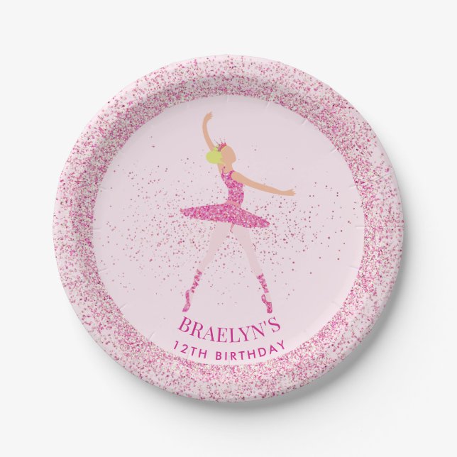 Ballerina Glitzer Confetti Geburtstagsdesign Pappteller (Vorderseite)
