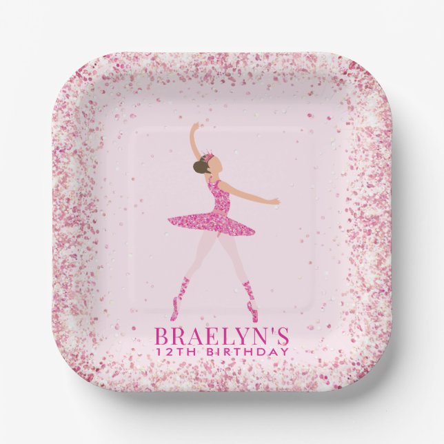 Ballerina Glitzer Confetti Geburtstagsdesign Pappteller (Vorderseite)