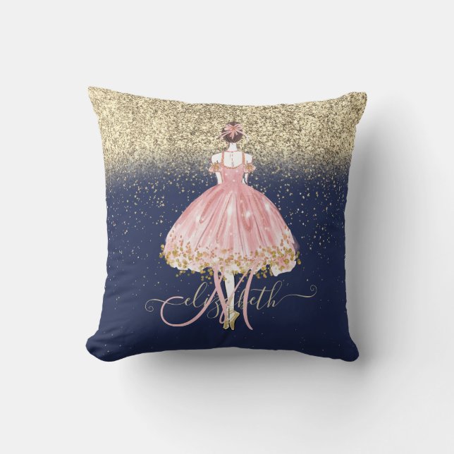 Ballerina Glitzer Ombre Monogram Navy Blue Kissen (Vorderseite)