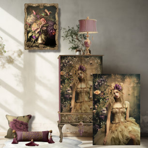 Ballerina Grün, Kolibri und Blumenporträt Seidenpapier