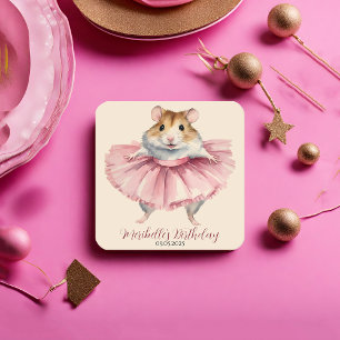 Ballerina Hamster Girl Birthday Vielen Dank Rechteckiger Pappuntersetzer