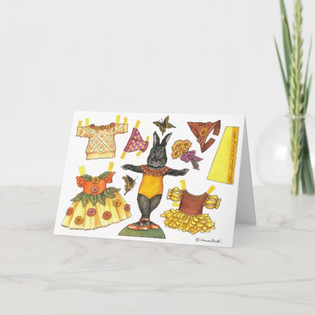 Ballerina-Häschen-Halloweenpapierpuppenkarte Karte (Vorderseite)