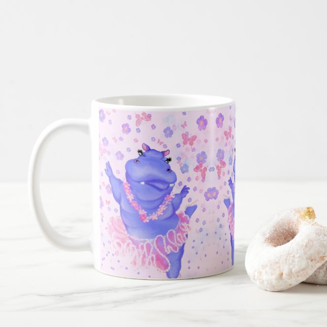 Ballerina Hippo Funny Mug Happy Ballet Dancer Kaffeetasse (Mit Donut)