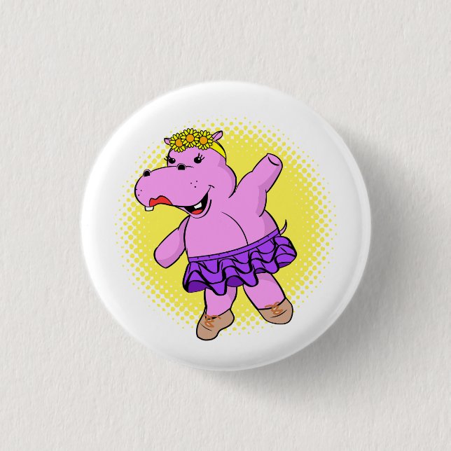 Ballerina Hippo mit Tutu Button (Vorderseite)