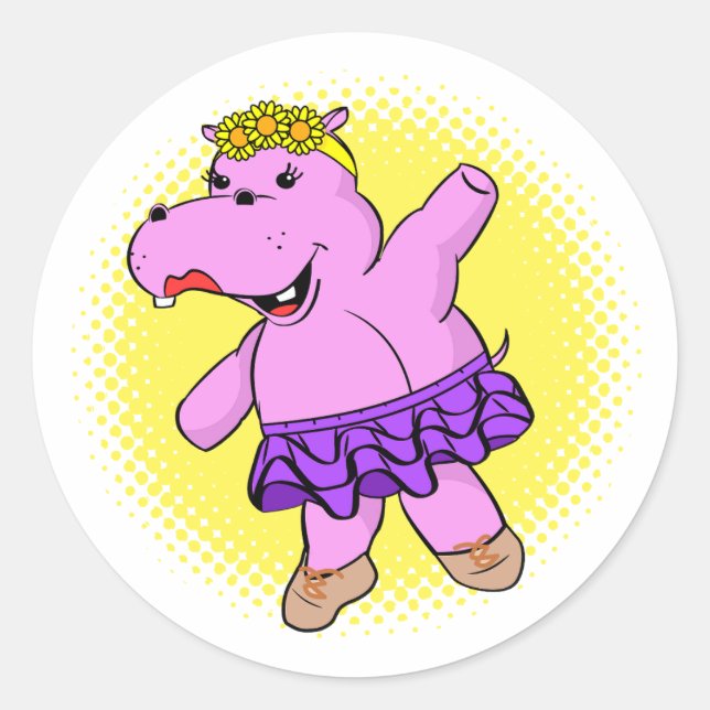 Ballerina Hippo mit Tutu Runder Aufkleber (Vorderseite)