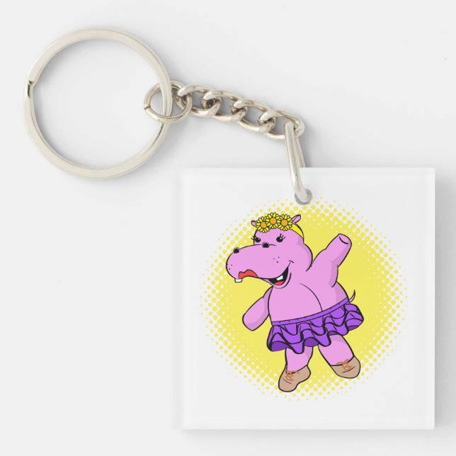 Ballerina Hippo mit Tutu Schlüsselanhänger (Vorderseite)