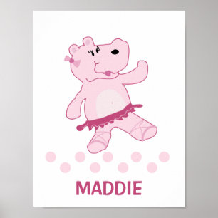 Ballerina Hippo Personalisierte Kunst in Tutu Poster