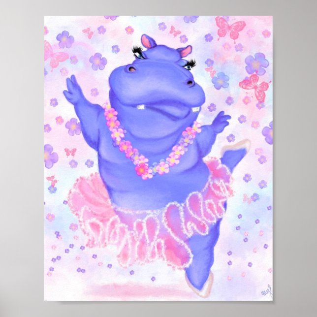 Ballerina Hippo Poster Happy Ballet Dancer (Vorne)