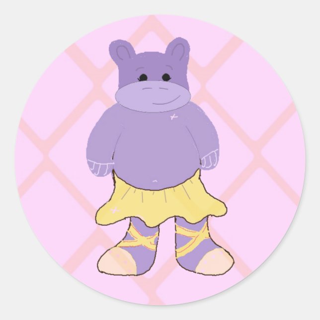 Ballerina Hippo Runder Aufkleber (Vorderseite)