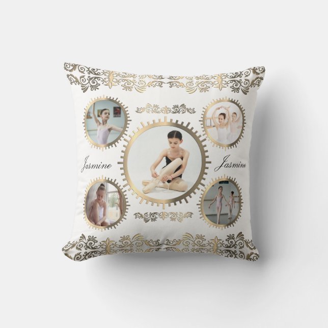 Ballerina Hübsch Stylish Gold Sepia Foto Collage Kissen (Vorderseite)