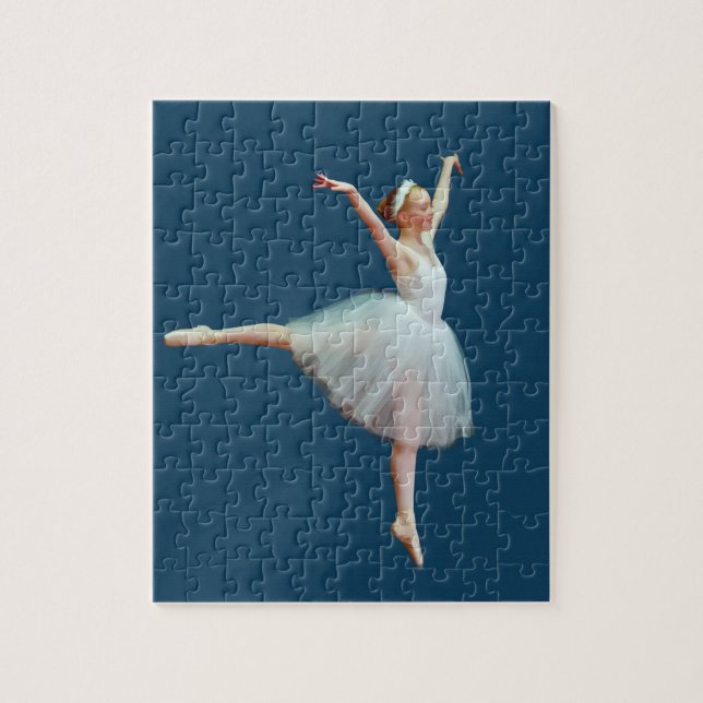 Ballerina im Weiß auf Blau Puzzle (Vertikal)