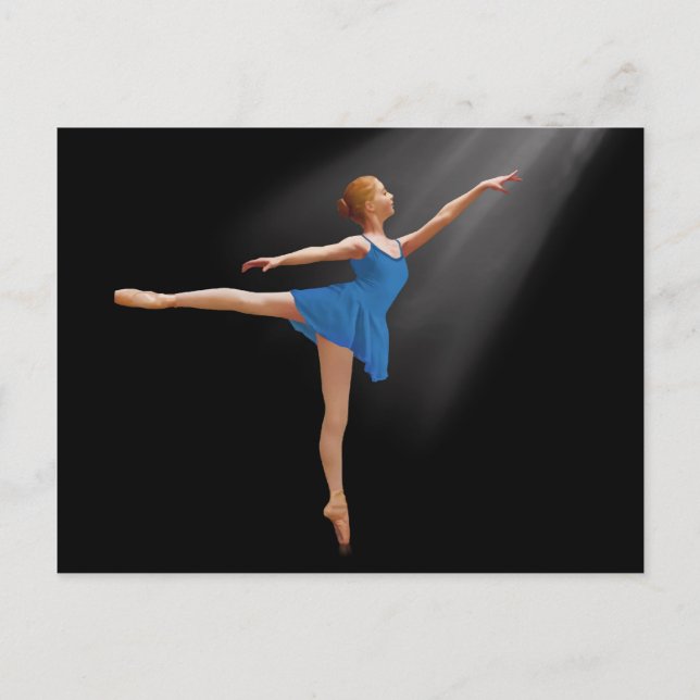 Ballerina in Arabesque Position auf der schwarzen  Postkarte (Vorderseite)