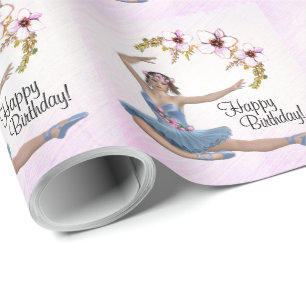 Ballerina in Blau auf Rosa Persönliche Gestaltung Geschenkpapier