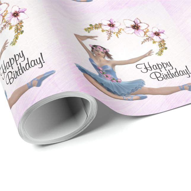 Ballerina in Blau auf Rosa Persönliche Gestaltung  Geschenkpapier (Rolleneckpunkt)