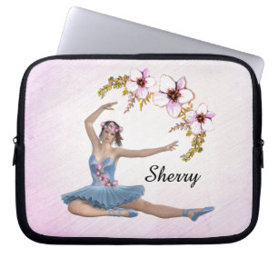 Ballerina in Blau Eigenname auf Rosa Laptopschutzhülle