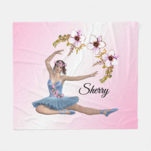 Ballerina in Blau Personenname auf Rosa Fleecedecke