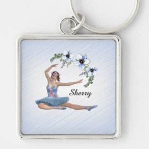 Ballerina in Blau Personenname Schlüsselanhänger