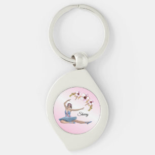 Ballerina in Blue Persönlicher Name auf rosa Schlüsselanhänger