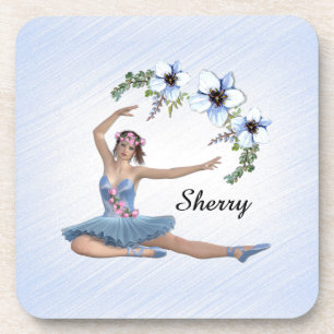 Ballerina in Blue Persönlicher Name Getränkeuntersetzer