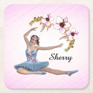 Ballerina in Blue Persönlicher Name Rosa Rechteckiger Pappuntersetzer