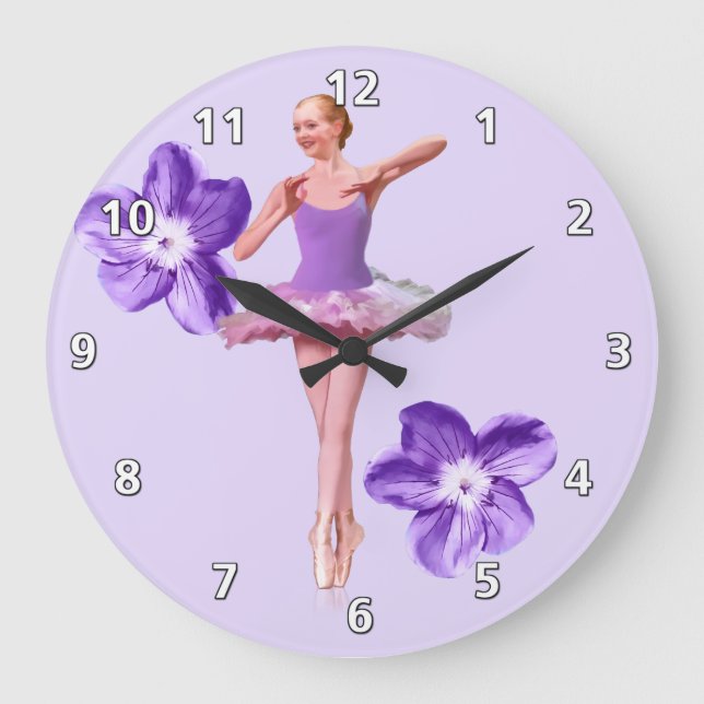 Ballerina in Lila und in weißem Große Wanduhr (Vorderseite)