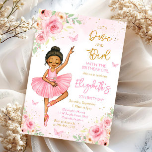 Ballerina Lass uns tanzen & wirbeln Rosa Party Geb Einladung