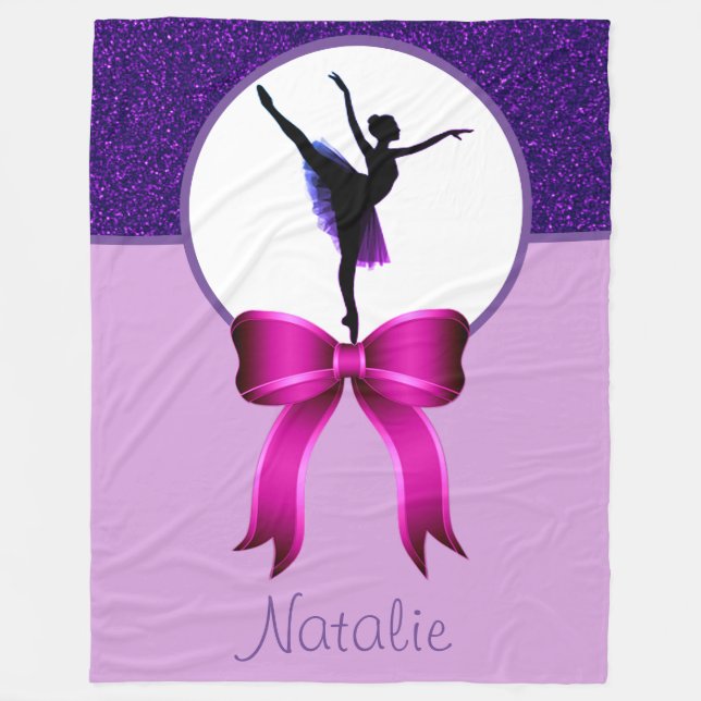 Ballerina Lila Glitzer und Bow Fleece Blanket (Vorderseite)