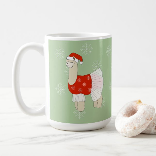 Ballerina Llama Weihnachtsschneeflocken Kaffeetasse (Mit Donut)