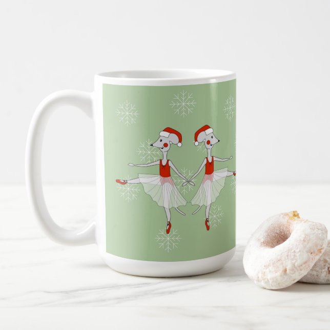 Ballerina Mäuse Weihnachten Schneeflocken Kaffeetasse (Mit Donut)