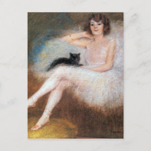 Ballerina mit Black Cat, Pierre Carrier-Belleuse Postkarte