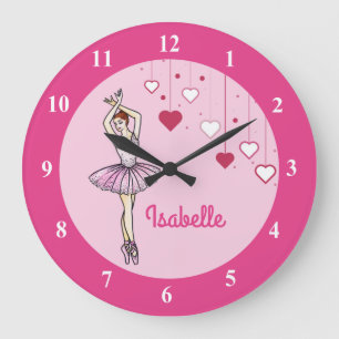 Ballerina mit rosa Kleid und Pointe Toe Shoes Große Wanduhr