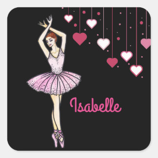 Ballerina mit rosa Kleid und Pointe Toe Shoes Quadratischer Aufkleber