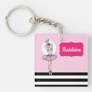 Ballerina mit rosa Kleid und Pointe Toe Shoes Schlüsselanhänger