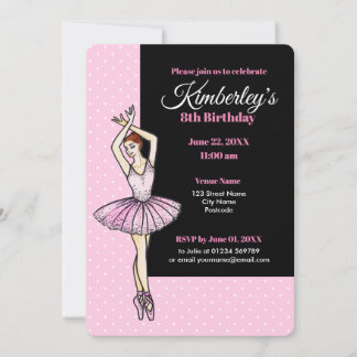 Ballerina mit rosa Kleidung und Pointe Shoes Einladung