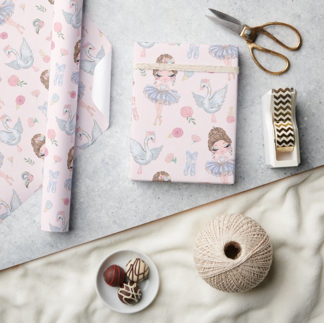 Ballerina mit Schwänen Geschenkpapier (Kunsthandwerk)