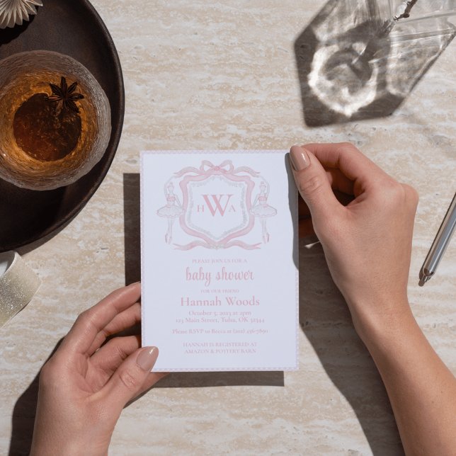 Ballerina Monogram Grandmillennial Baby Shower Einladung (Von Creator hochgeladen)