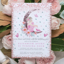 Ballerina Moon Pastel Pink Glitzer Geburtstag