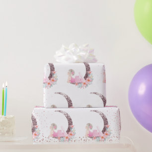Ballerina Moon Pastel Pink Glitzer Geschenkpapier