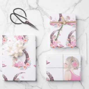 Ballerina Moon Pastel Pink Glitzer Geschenkpapier Set