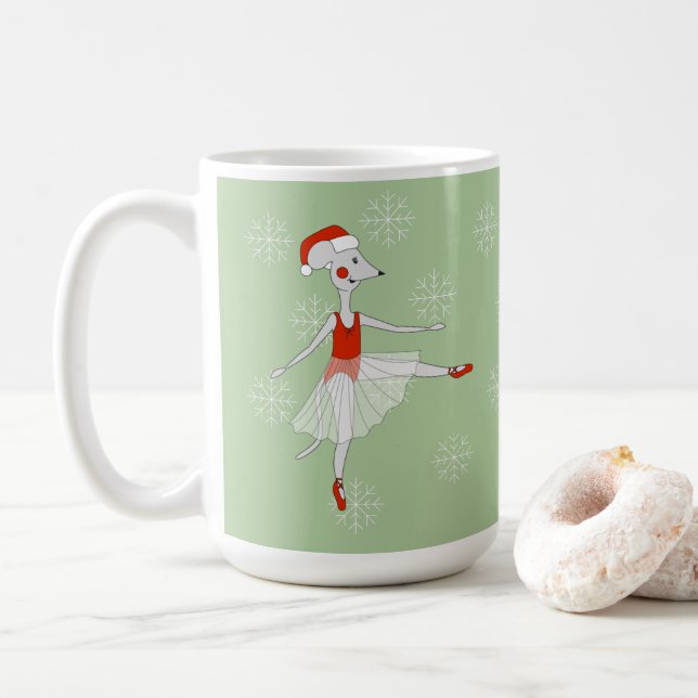 Ballerina Mouse Weihnachten Schneeflocken Tasse (Mit Donut)