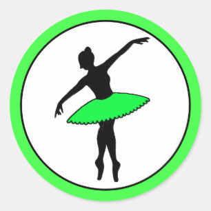 Ballerina Neon Ballet Dancer Silhouette Green Runder Aufkleber