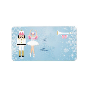 Ballerina & Nutcracker auf dem blauen Weihnachtsge Adressaufkleber