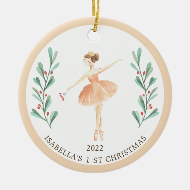 Ballerina/Nutcracker Girl's 1. Weihnachten Keramik Ornament (Vorne)