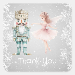 Ballerina & Nutcracker, Schneeflocken Weihnachten Quadratischer Aufkleber