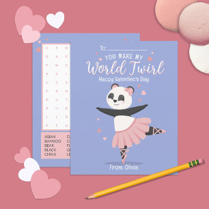 Ballerina Panda kids Valentine's Day Card