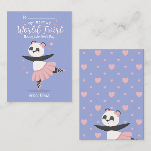 Ballerina Panda kids Valentine's Day Card Mitteilungskarte (Vorne/Hinten)