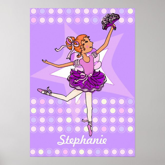 Ballerina peach - Rotes Haar Mädchen "Ihr Name" Po Poster (Vorne)